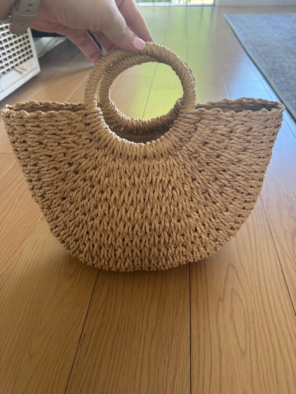 Rattan Purse Woven Straw Circle-Handle Handbag